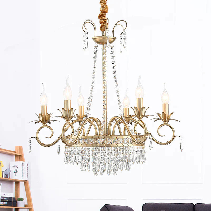 Brass Finish Curved Arm Ceiling Chandelier With Candle Accent Contemporary Crystal 4/6 Bulbs