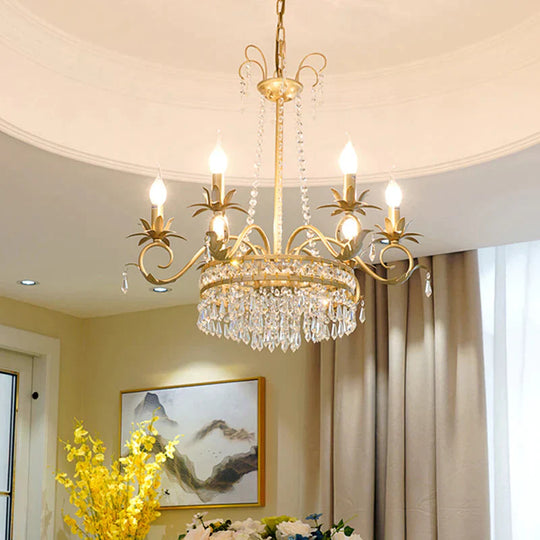 Brass Finish Curved Arm Ceiling Chandelier With Candle Accent Contemporary Crystal 4/6 Bulbs