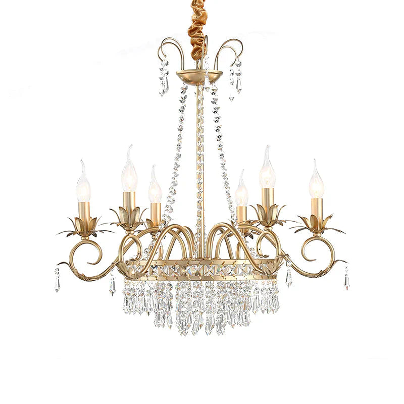 Brass Finish Curved Arm Ceiling Chandelier With Candle Accent Contemporary Crystal 4/6 Bulbs