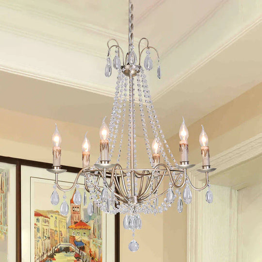 Clear Crystal Beaded Chandelier Lamp Modernist 6 Heads Pendant Light Fixture In Gold Finish For