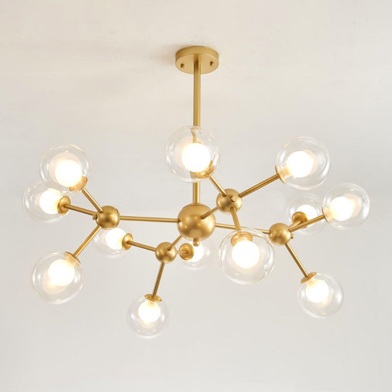 Zavijava - Gold Clear Globe Shape Glass Chandelier Light Molecular Frosted Iron Modern Pendant