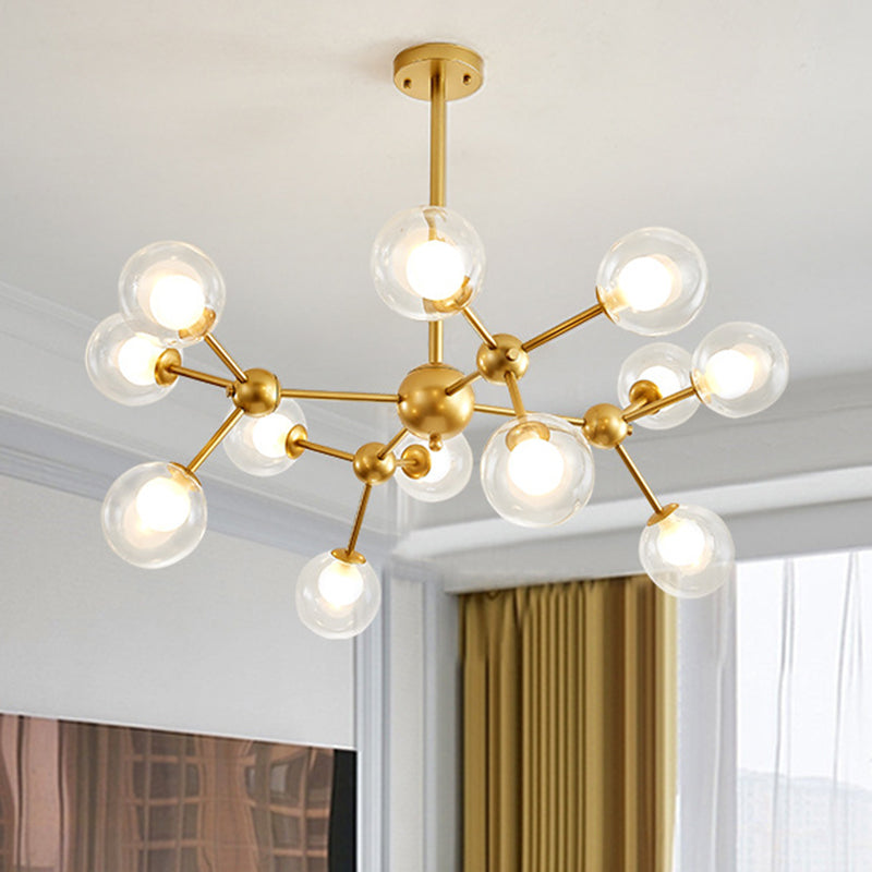 Zavijava - Gold Clear Globe Shape Glass Chandelier Light Molecular Frosted Iron Modern Pendant