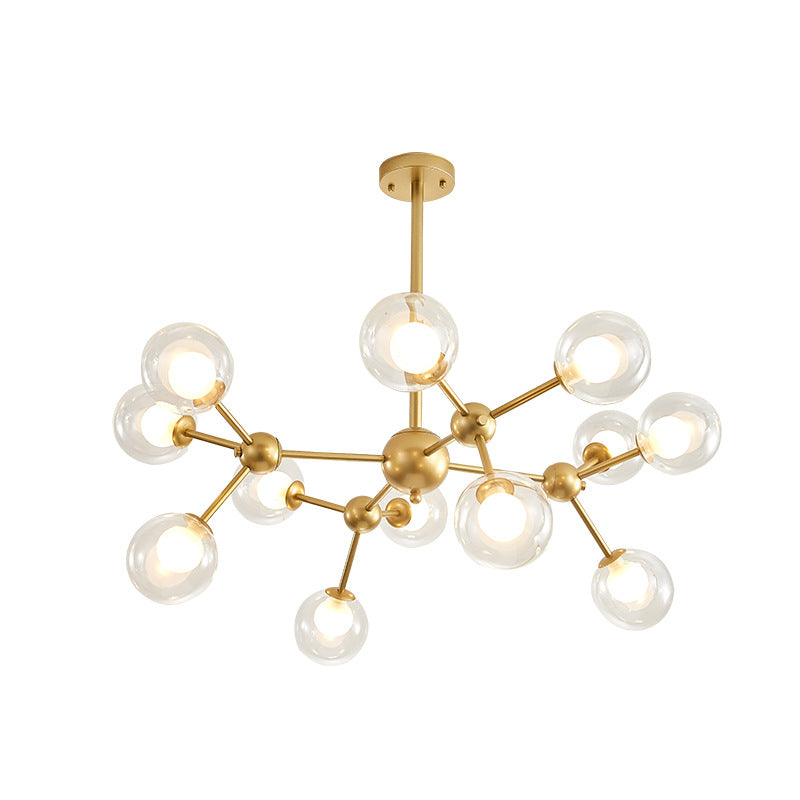 Zavijava - Gold Clear Globe Shape Glass Chandelier Light Molecular Frosted Iron Modern Pendant