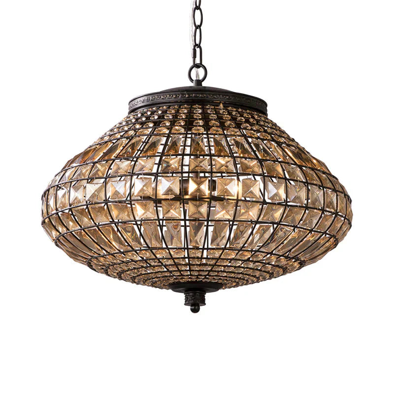 Crystal Beaded Pendant Lamp Vintage Style 3 Lights Hanging Light With Shade In Bronze For Bedroom