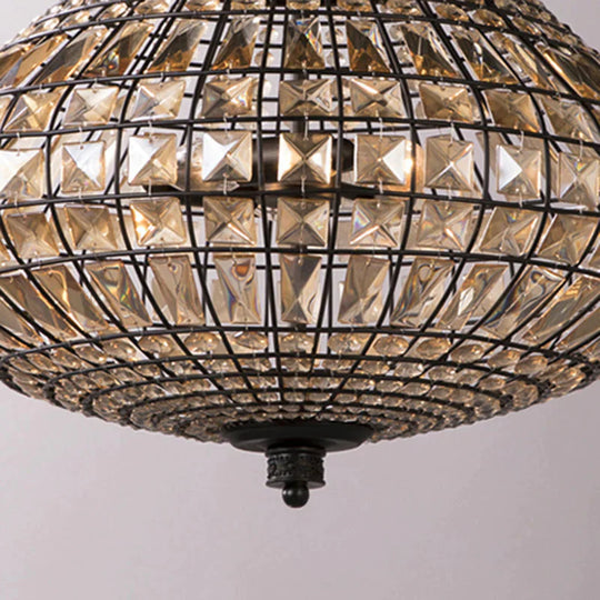 Crystal Beaded Pendant Lamp Vintage Style 3 Lights Hanging Light With Shade In Bronze For Bedroom