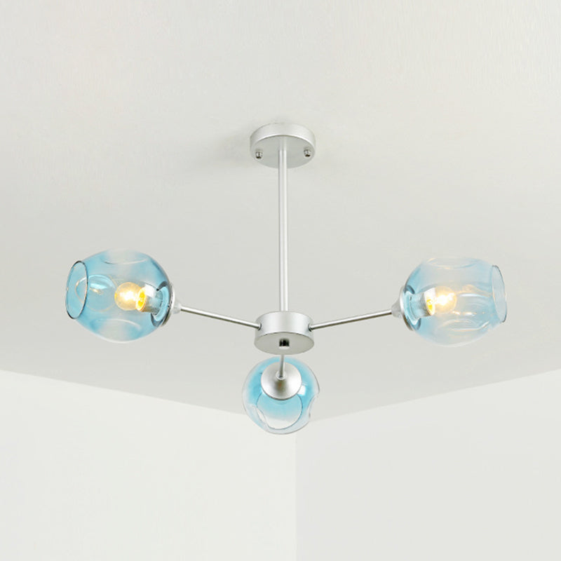 Alrami - Contemporary Hanging Lamp: Whiskey Glass Branch Light 3 / Silver Blue