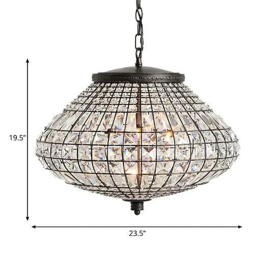 Crystal Beaded Pendant Lamp Vintage Style 3 Lights Hanging Light With Shade In Bronze For Bedroom