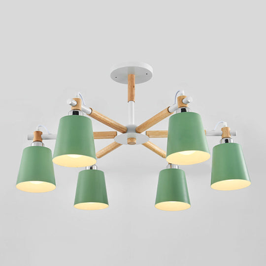 Monica - Modern Multi - Colored Solid Wood Chandelier With Metal Shade 6 / Green