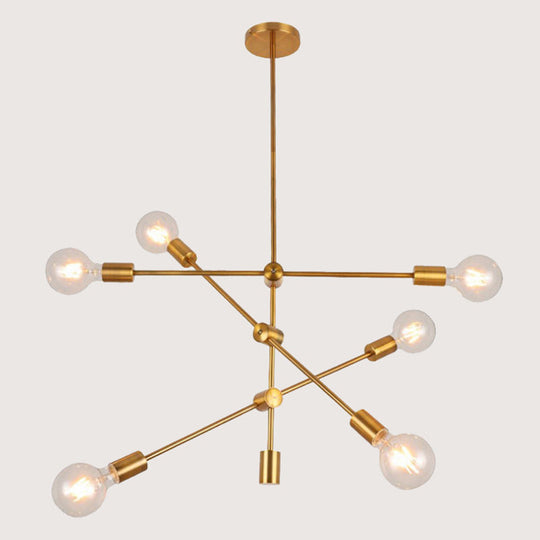 Ryleigh - Geometric Postmodern Lines Chandelier Lamp Metal Bedroom Hanging Light In Gold With