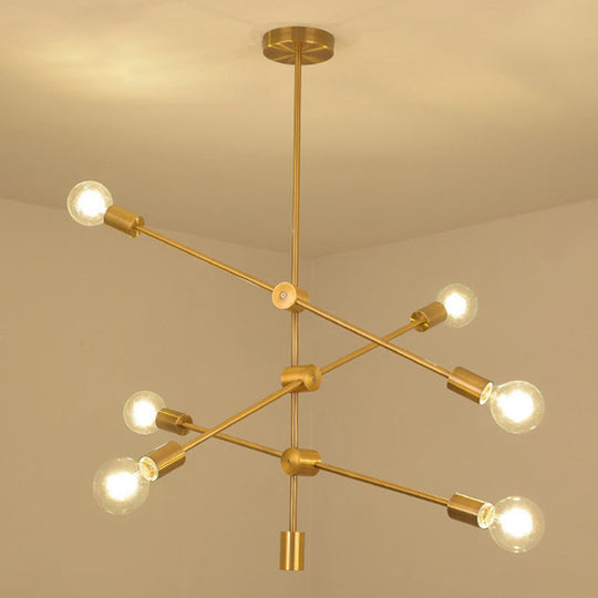 Ryleigh - Geometric Postmodern Lines Chandelier Lamp Metal Bedroom Hanging Light In Gold With