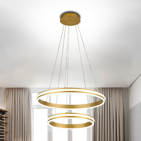 Gianfar - 16 + 24 2 - Tiered Gold Led Chandelier With Diamond Stripes Shade