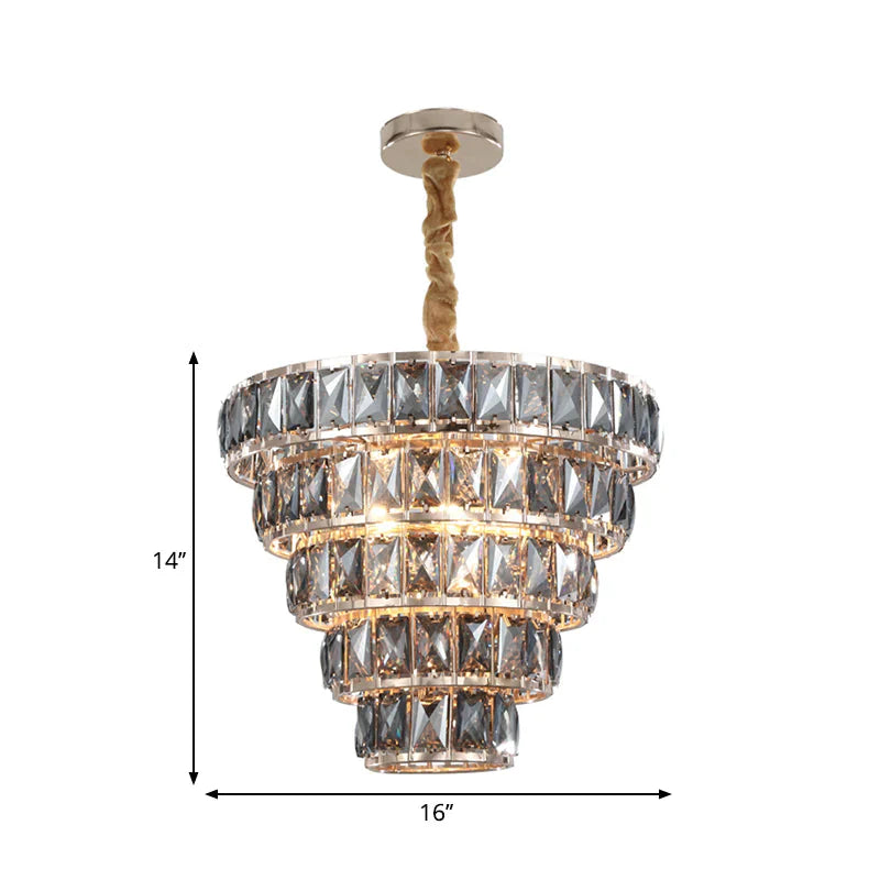 Multi Layer Hanging Light Vintage Crystal 3/5 Lights Pendant Fixture In Chrome For Dining Room