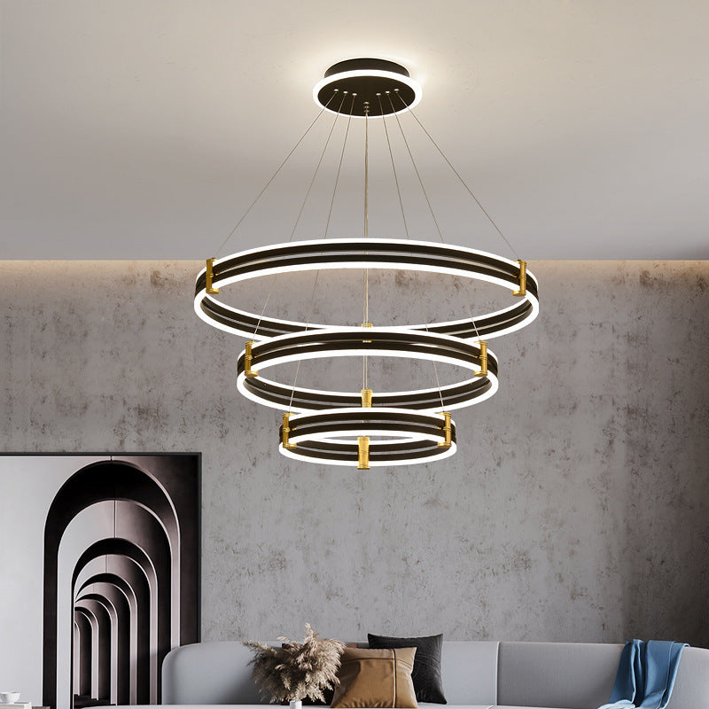 Stella - Led Chandelier: Modern Ring Pendant Light Black / 16 + 23.5 + 31.5