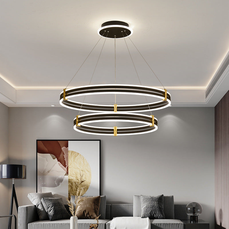 Stella - Led Chandelier: Modern Ring Pendant Light Black / 24 + 31.5