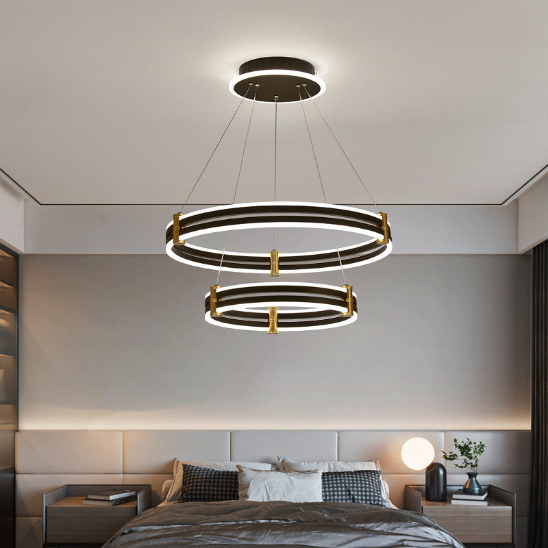 Stella - Led Chandelier: Modern Ring Pendant Light Black / 16 + 23.5