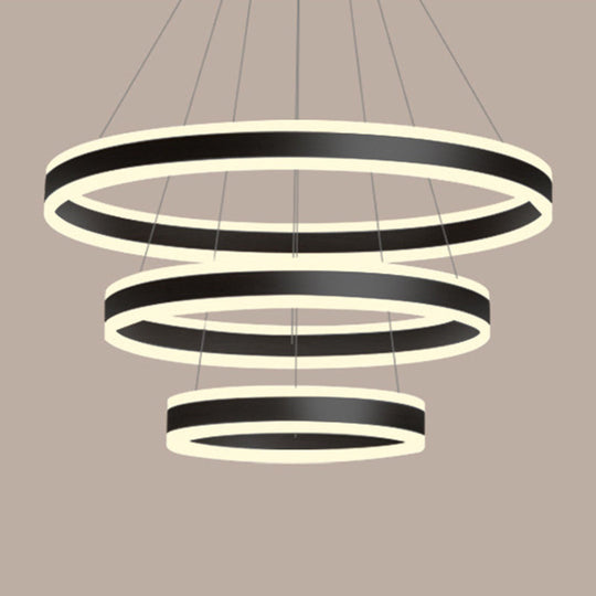 Francesca - Modern 23.6 + 31.5 + 39.3 Diameter 3 - Tiered Led Chandelier Aluminum Ring - Shaped