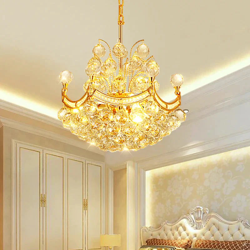 Clear Crystal Ball Chandelier Lighting Vintage Stylish 4 Lights Ceiling Pendant Light In Gold For