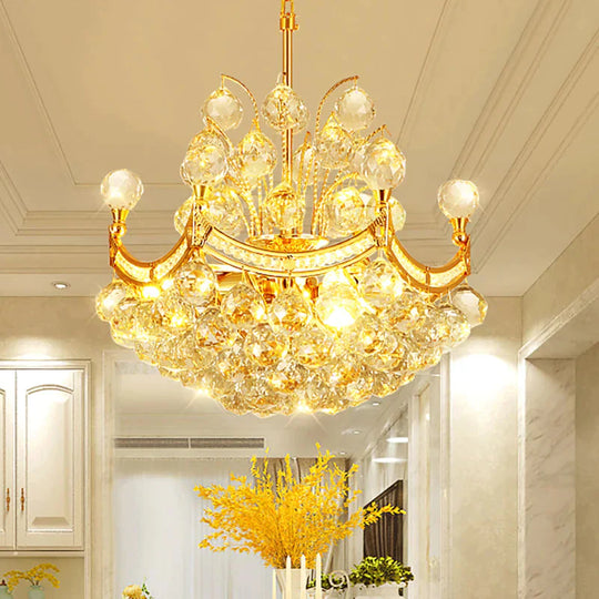 Clear Crystal Ball Chandelier Lighting Vintage Stylish 4 Lights Ceiling Pendant Light In Gold For