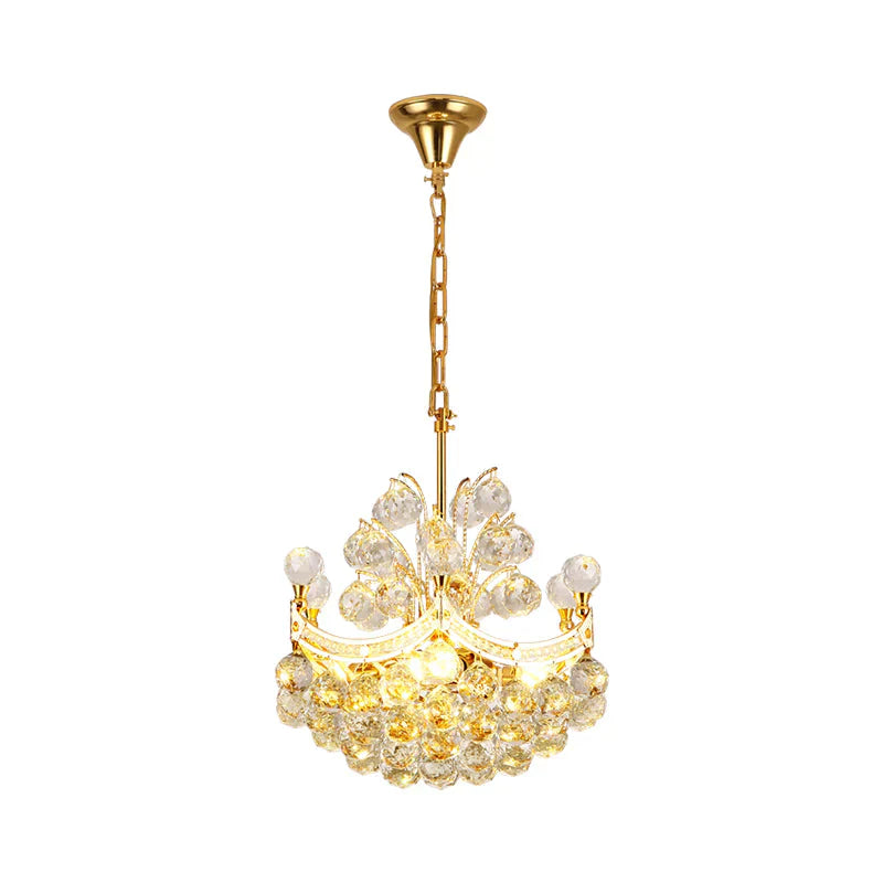 Clear Crystal Ball Chandelier Lighting Vintage Stylish 4 Lights Ceiling Pendant Light In Gold For