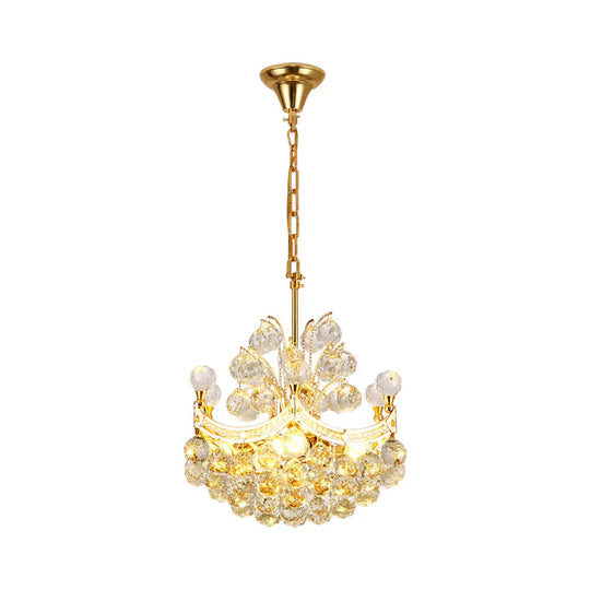 Clear Crystal Ball Chandelier Lighting Vintage Stylish 4 Lights Ceiling Pendant Light In Gold For