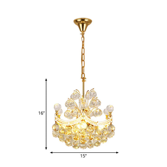 Clear Crystal Ball Chandelier Lighting Vintage Stylish 4 Lights Ceiling Pendant Light In Gold For