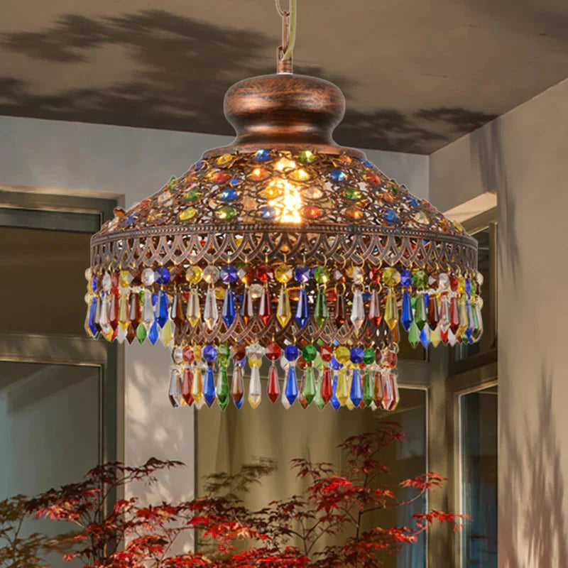 Bohemia Domed Pendant Light Fixture Crystal 1/3 Lights Suspension In Copper For Restaurant 1 /