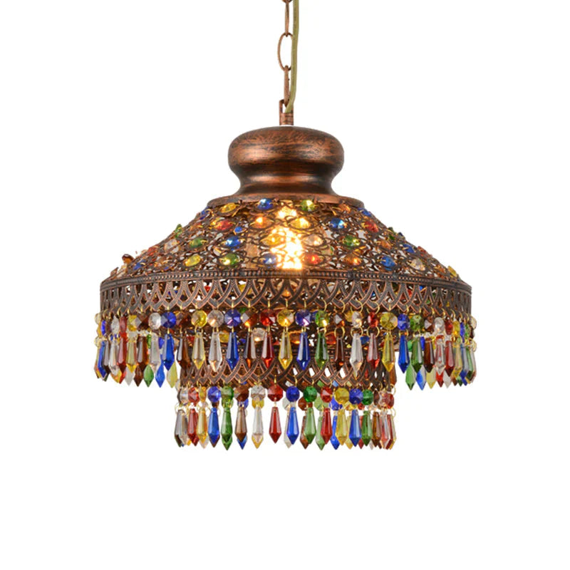 Bohemia Domed Pendant Light Fixture Crystal 1/3 Lights Suspension In Copper For Restaurant