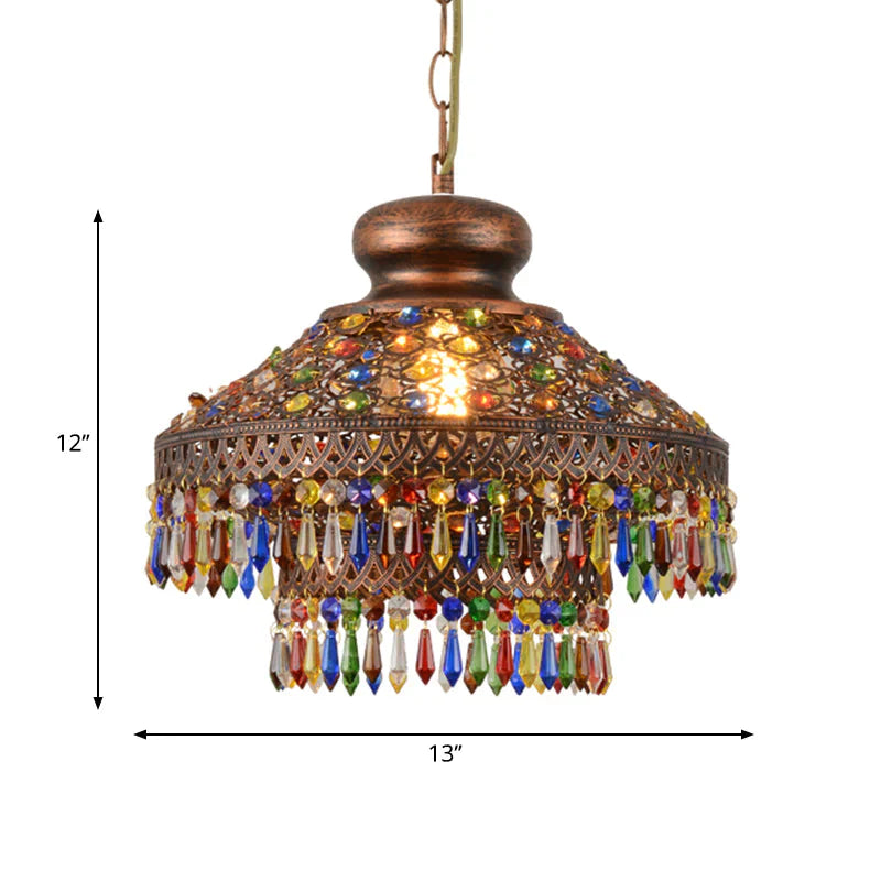 Bohemia Domed Pendant Light Fixture Crystal 1/3 Lights Suspension In Copper For Restaurant