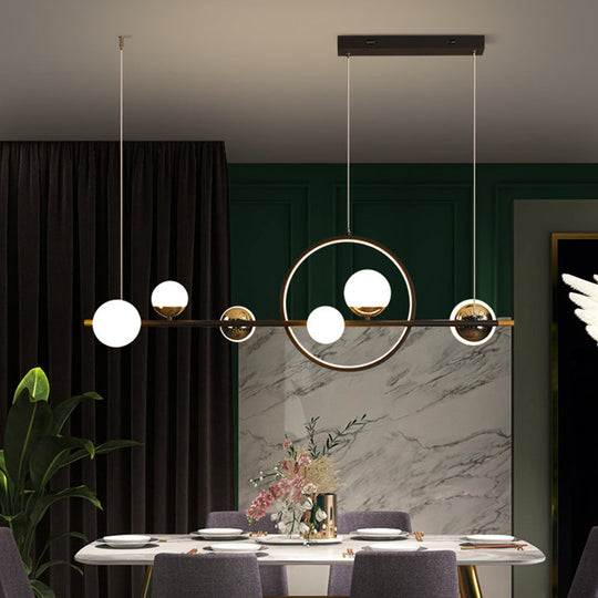 Karen’s 6 Light Modern Black Metal Spherical Glass Island Pendant Lighting For Dining Room