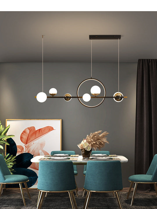 Karen’s 6 Light Modern Black Metal Spherical Glass Island Pendant Lighting For Dining Room