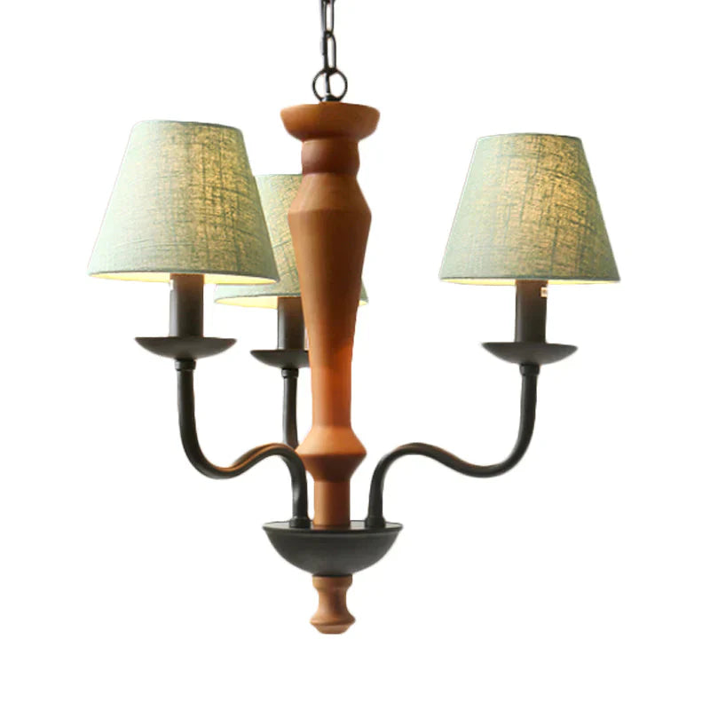 Tapered Living Room Pendant Chandelier Vintage Fabric 3/8 Lights Green/Beige Ceiling Suspension Lamp
