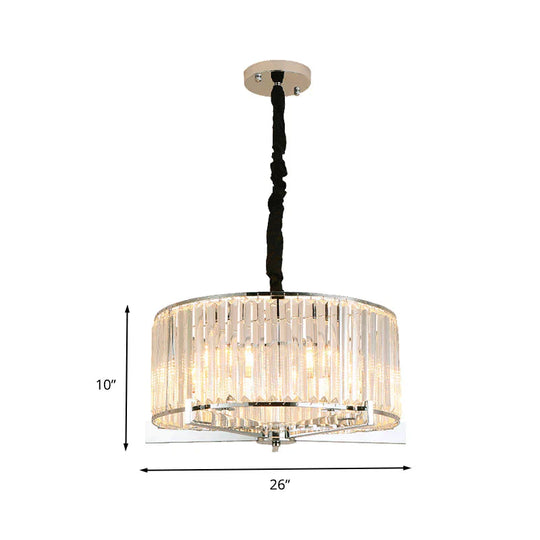 Drum Clear Crystal Block Hanging Lamp Traditional 5/6 Heads Dining Room Chandelier Lighting Fixture