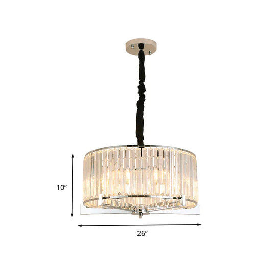 Drum Clear Crystal Block Hanging Lamp Traditional 5/6 Heads Dining Room Chandelier Lighting Fixture