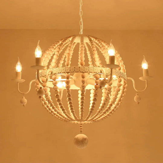 Cottage Sphere Beaded Chandelier 25.5’/31’ Dia 9 - Light White Wood Suspended Lighting Fixture