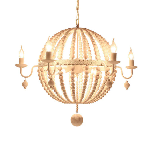 Cottage Sphere Beaded Chandelier 25.5’/31’ Dia 9 - Light White Wood Suspended Lighting Fixture