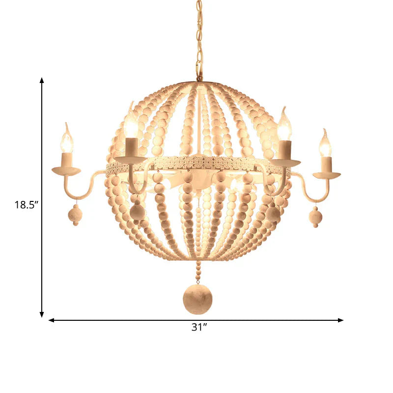 Cottage Sphere Beaded Chandelier 25.5’/31’ Dia 9 - Light White Wood Suspended Lighting Fixture