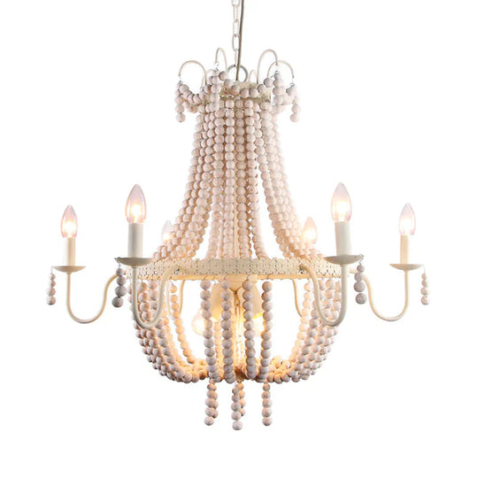 White 6/9 - Head Chandelier Light Transitional Wooden Beaded Basket Hanging Ceiling Pendant