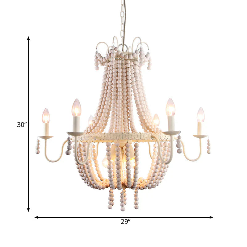 White 6/9 - Head Chandelier Light Transitional Wooden Beaded Basket Hanging Ceiling Pendant