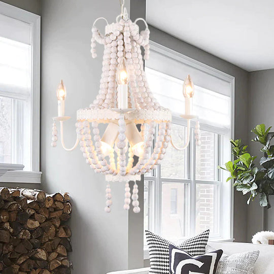 White 6/9 - Head Chandelier Light Transitional Wooden Beaded Basket Hanging Ceiling Pendant 6 /