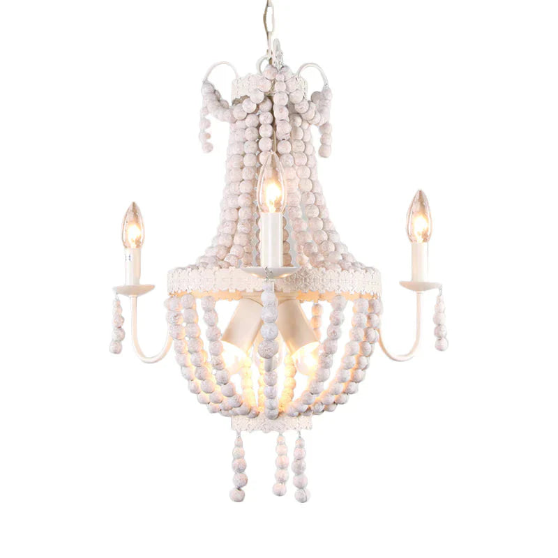 White 6/9 - Head Chandelier Light Transitional Wooden Beaded Basket Hanging Ceiling Pendant