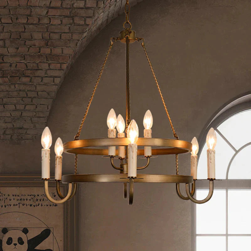 Bronze 9 Lights Ceiling Chandelier Rustic Metal Candle Hanging Pendant Lighting For Dining Room