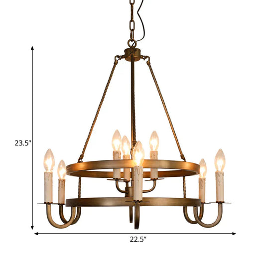 Bronze 9 Lights Ceiling Chandelier Rustic Metal Candle Hanging Pendant Lighting For Dining Room