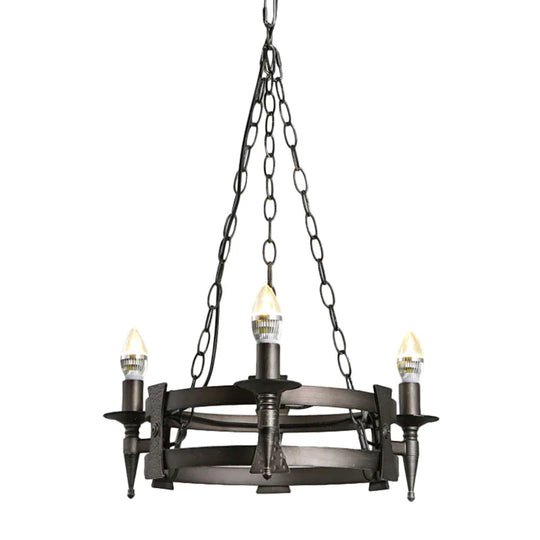 Rustic Black 3 Lights Metal Ceiling Chandelier Bare Bulb Living Room Hanging Lamp