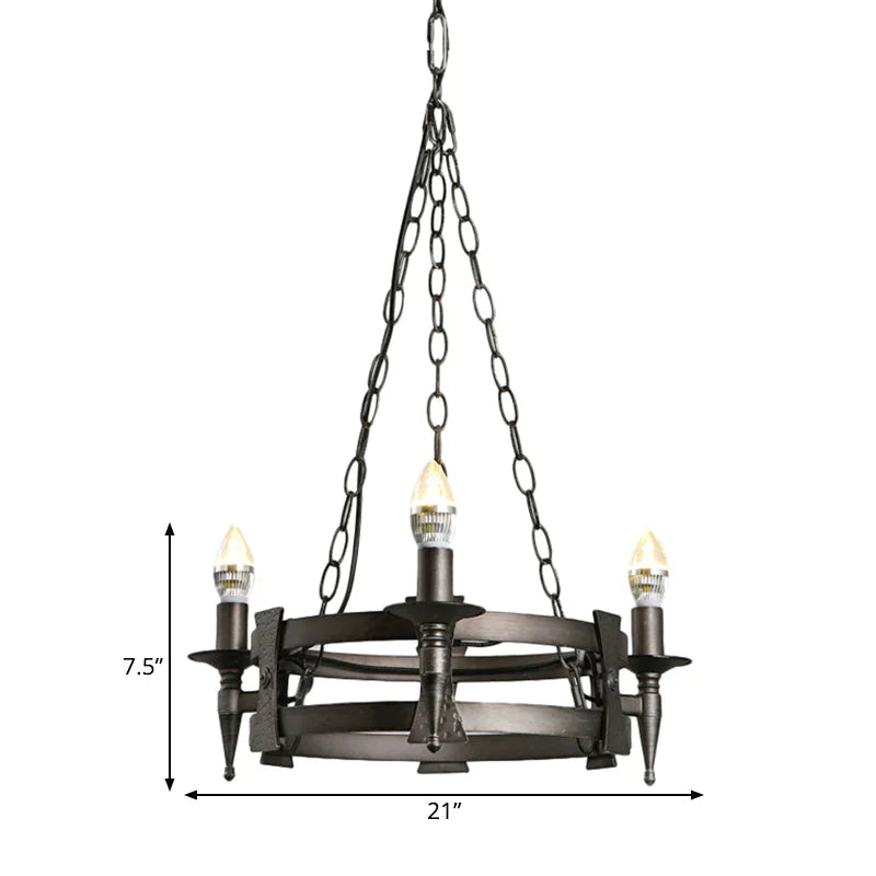 Rustic Black 3 Lights Metal Ceiling Chandelier Bare Bulb Living Room Hanging Lamp