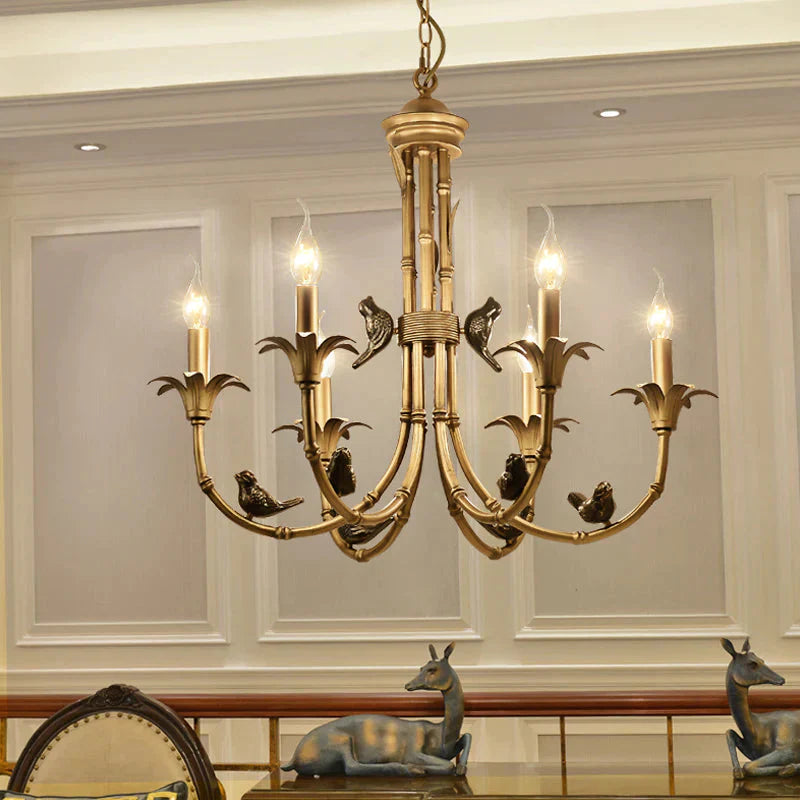 3/6/8 Lights Candelabra Ceiling Chandelier Rustic Brass Metal Pendant Lighting For Living Room