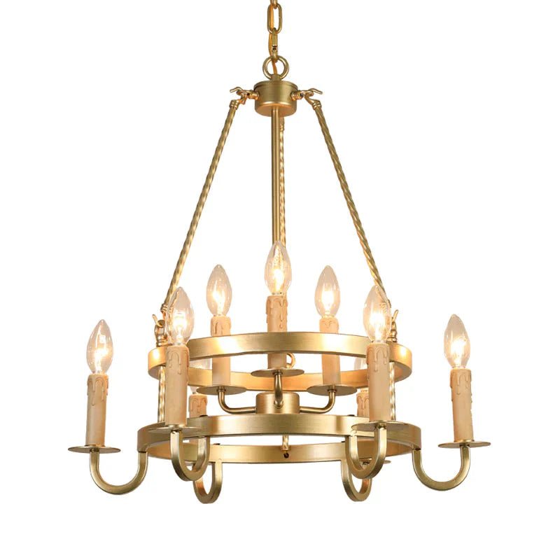 Bronze/Gold Candle Style Hanging Lamp Vintage Metal 9 Lights Living Room Chandelier Lighting