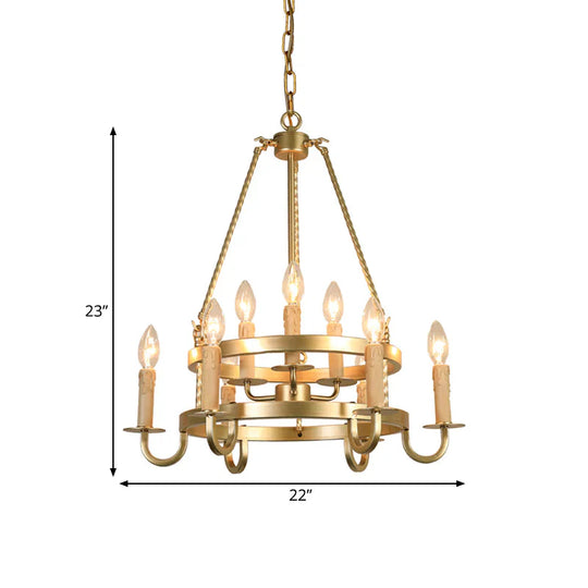 Bronze/Gold Candle Style Hanging Lamp Vintage Metal 9 Lights Living Room Chandelier Lighting