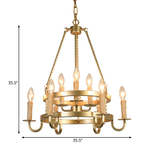 Bronze/Gold Candle Style Hanging Lamp Vintage Metal 9 Lights Living Room Chandelier Lighting