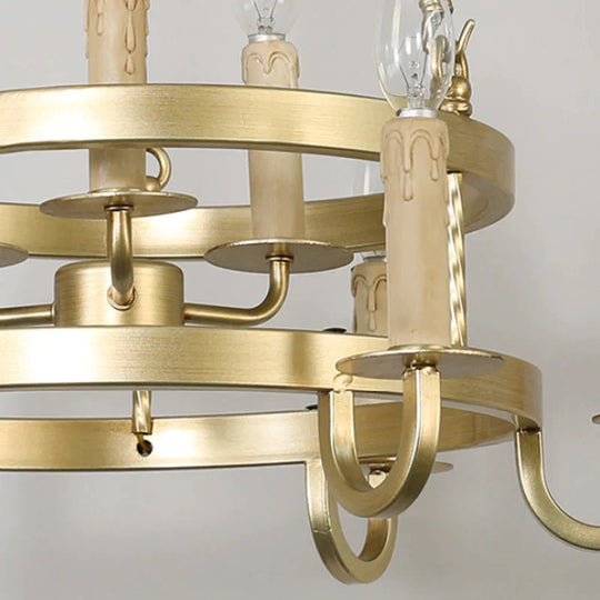 Bronze/Gold Candle Style Hanging Lamp Vintage Metal 9 Lights Living Room Chandelier Lighting