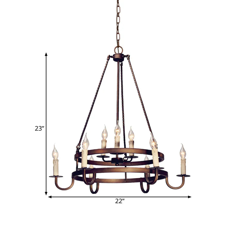 Bronze/Gold Candle Style Hanging Lamp Vintage Metal 9 Lights Living Room Chandelier Lighting